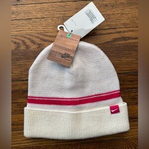 Nike Cream Beanie with Red Stripe